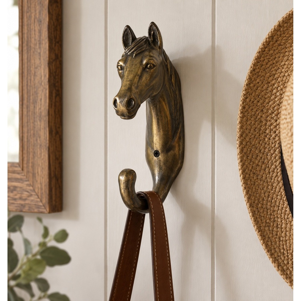 Vintage 1992 Sarsaparilla Horse Head Wall Hook Brass Equestrian Western Farmhous